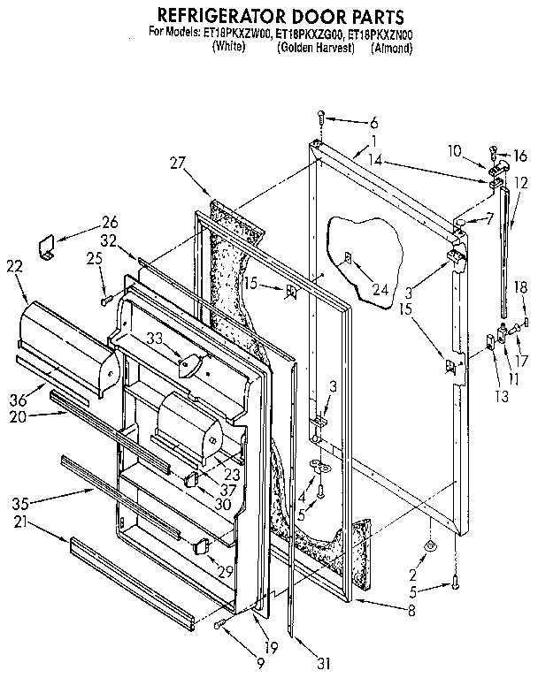 Whirlpool ET18PKXZN00 refrigerator door diagram