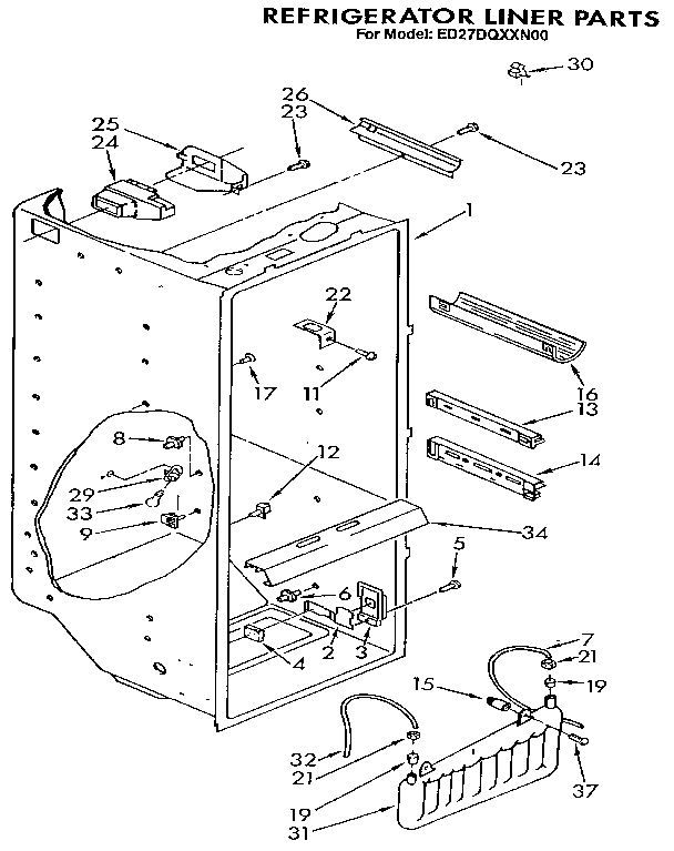 Whirlpool ED27DQXXN00 refrigerator liner diagram