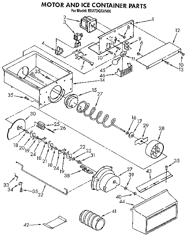 Whirlpool ED27DQXXN00 motor and ice container diagram