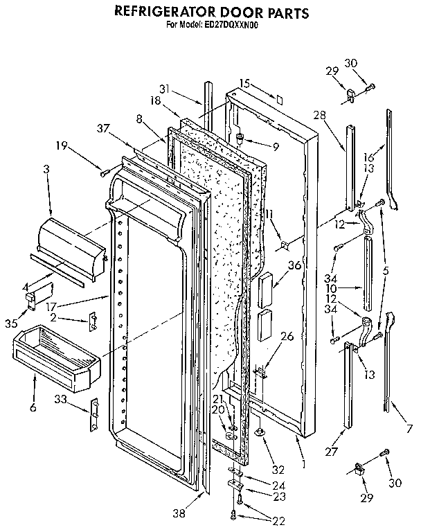 Whirlpool ED27DQXXN00 refrigerator door diagram