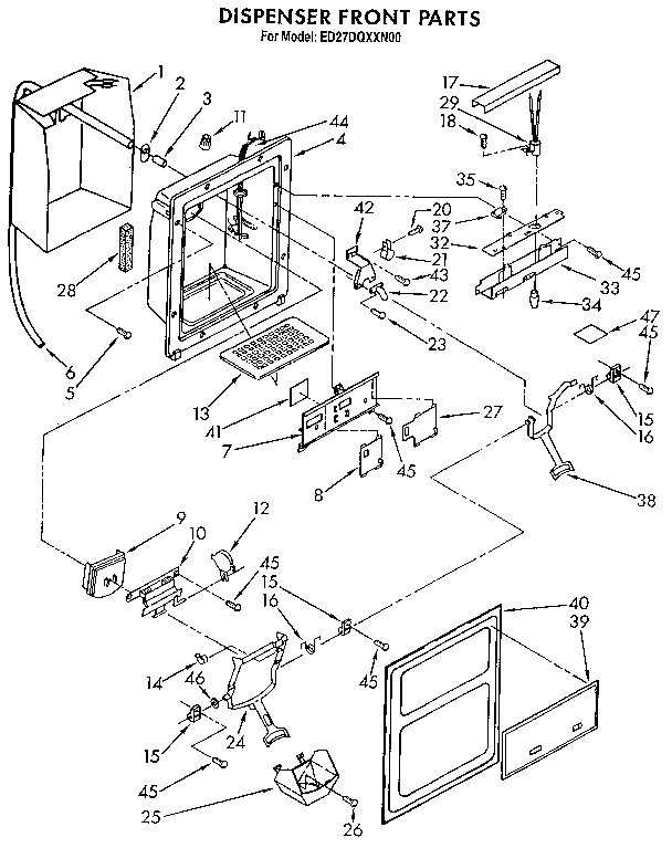 Whirlpool ED27DQXXN00 dispenser front diagram
