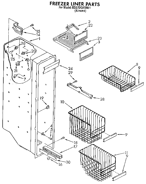 Whirlpool ED27DQXXN01 freezer liner diagram