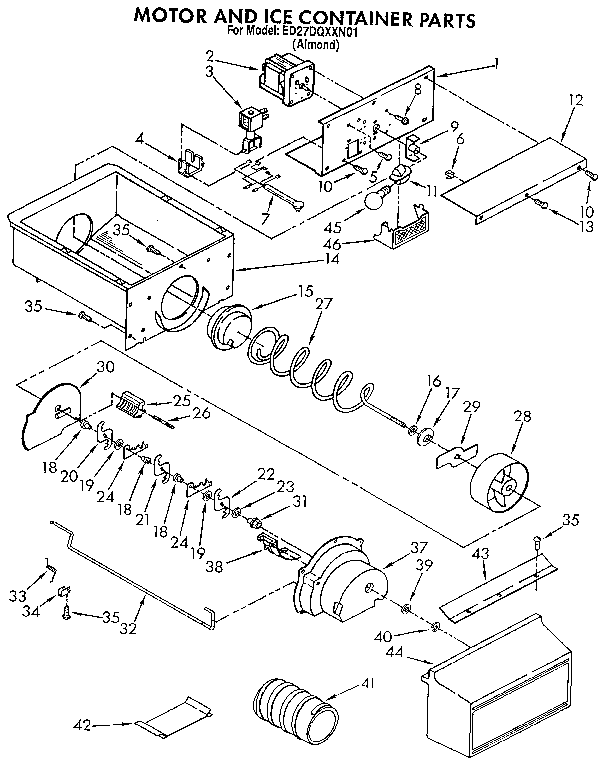 Whirlpool ED27DQXXN01 motor and ice container diagram