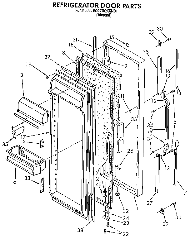 Whirlpool ED27DQXXN01 refrigerator door diagram
