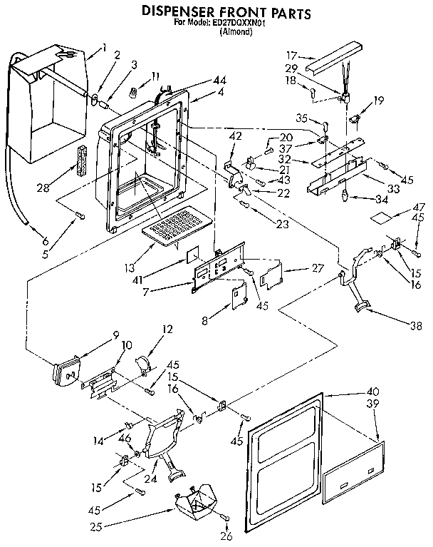 Whirlpool ED27DQXXN01 dispenser front diagram