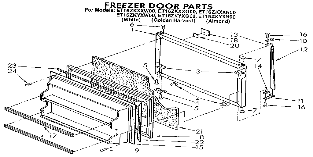 Whirlpool ET16ZKXXG00 freezer door diagram