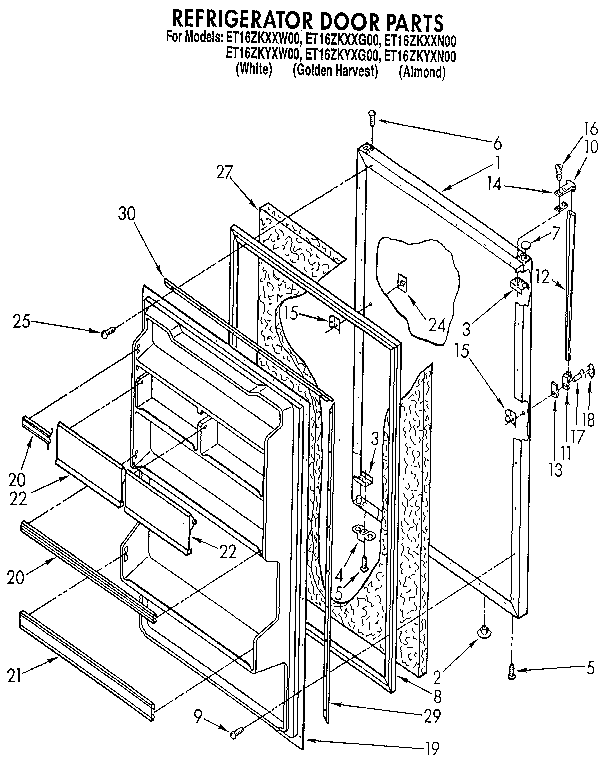Whirlpool ET16ZKXXG00 refrigerator door diagram