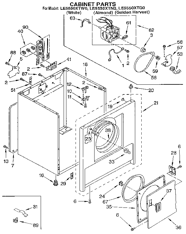 Whirlpool LE5550XTN0 cabinet diagram