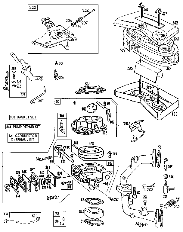 Craftsman 917255970 air cleaner body and carburetor assembly diagram