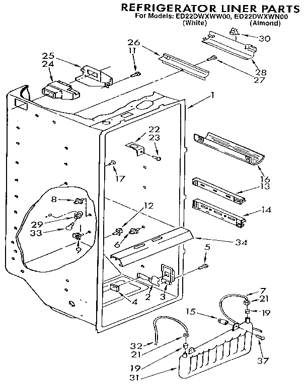 Whirlpool ED22DWXWW00 refrigerator liner diagram