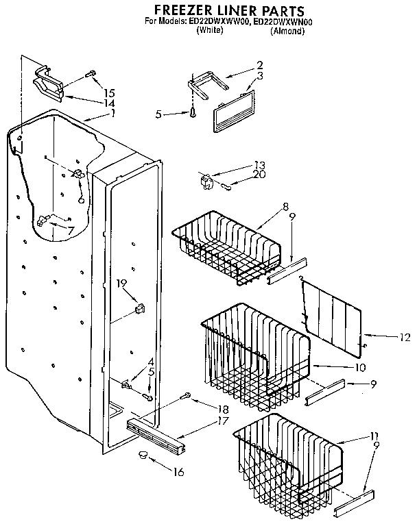 Whirlpool ED22DWXWW00 freezer liner diagram