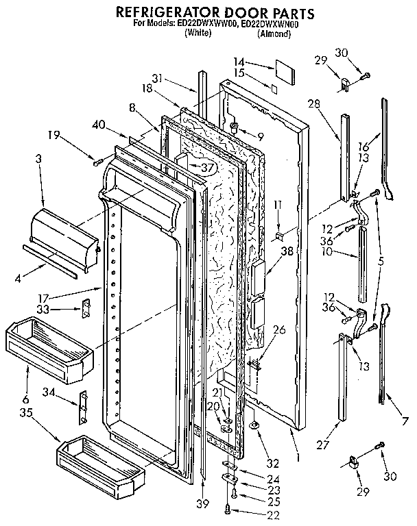 Whirlpool ED22DWXWW00 refrigerator door diagram