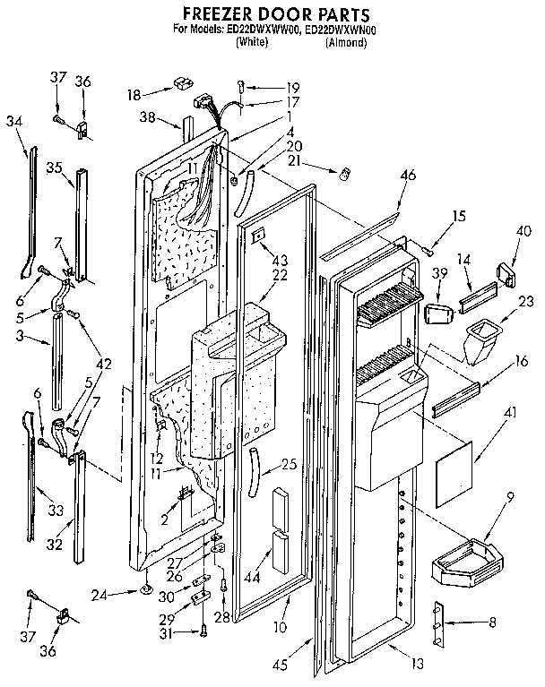 Whirlpool ED22DWXWW00 freezer door diagram