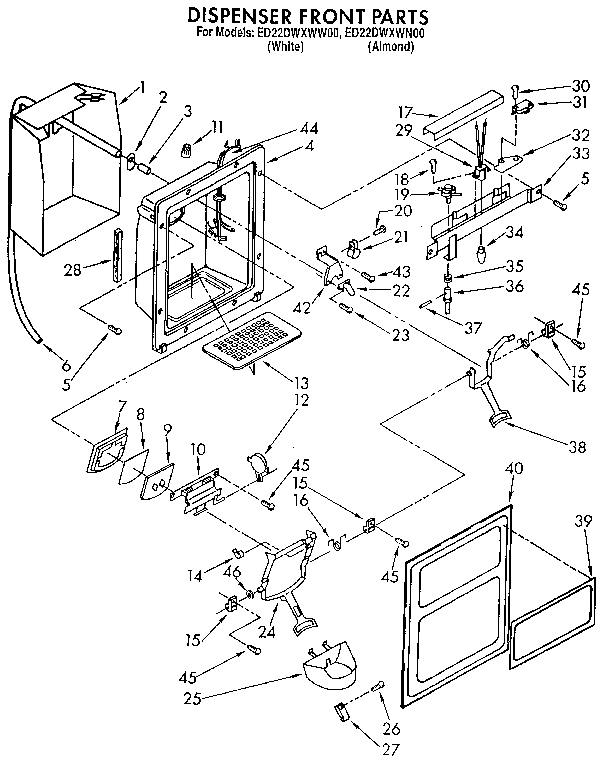 Whirlpool ED22DWXWW00 dispenser front diagram