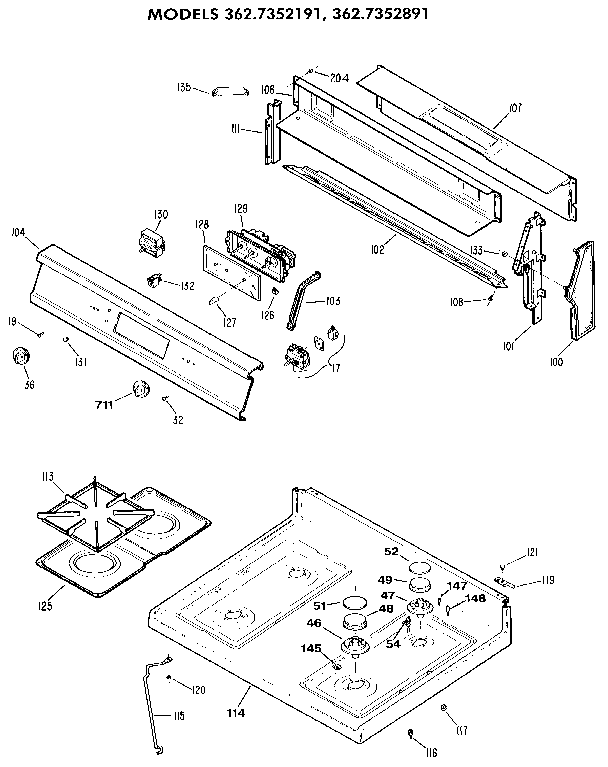 Kenmore 3627352891 main top section diagram