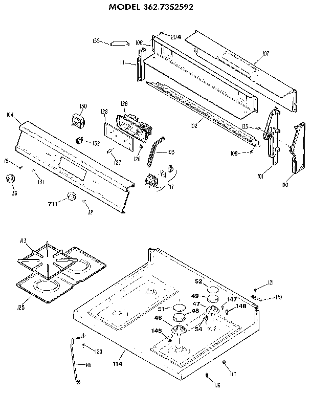 Kenmore 3627352592 main top section diagram