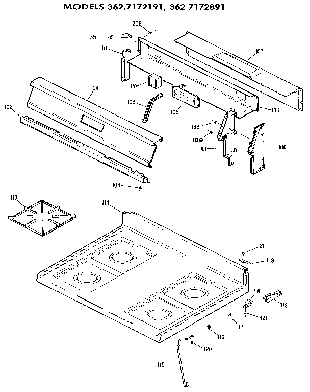 Kenmore 3627172891 main top section diagram