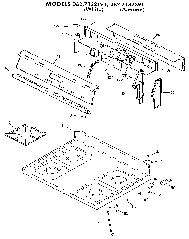 Kenmore 3627132891 main top section diagram