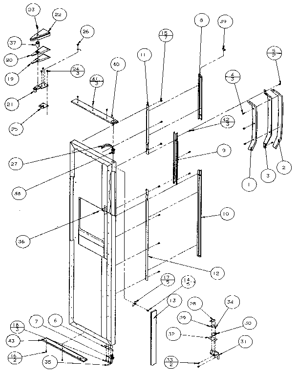 Amana 36501-P1121705W freezer door, hinge and trim diagram