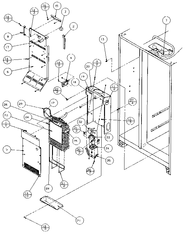 Amana 36501-P1121705W evaporator and air handling diagram