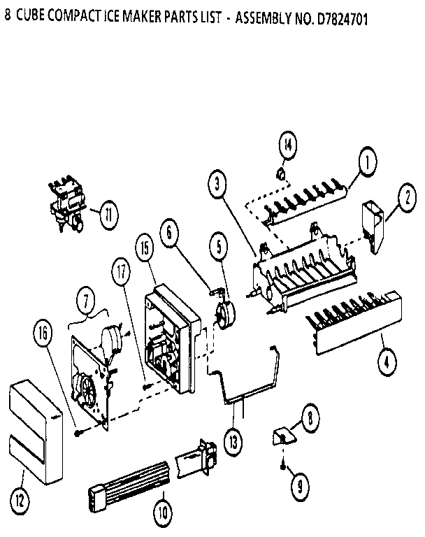 Amana 36501-P1121705W 8 cube compact ice maker diagram