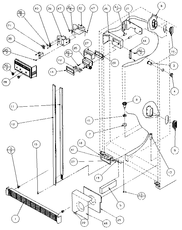 Amana 36501-P1121706W refrigerator/freezer controls and cabinet diagram