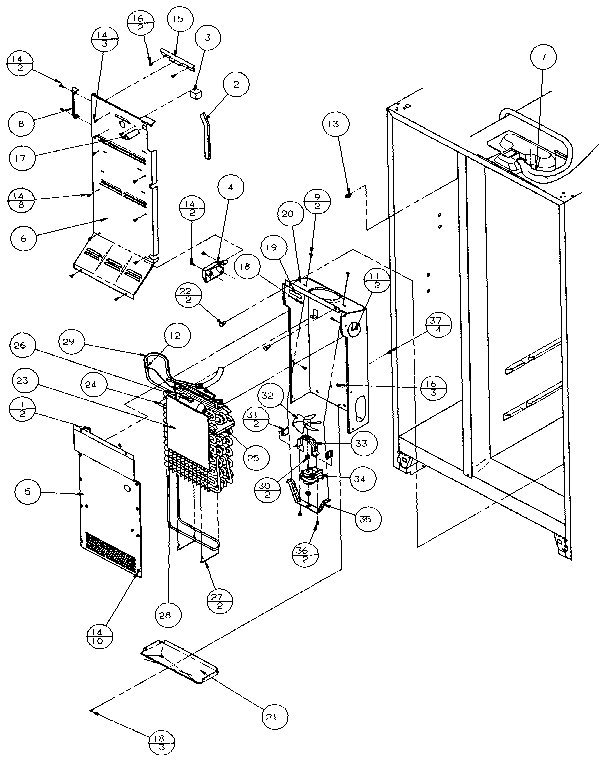 Amana 36501-P1121706W evaporator and air handling diagram