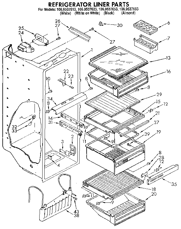 Kenmore 1069537683 refrigerator liner diagram