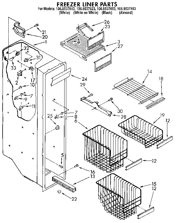 Kenmore 1069537683 freezer liner diagram