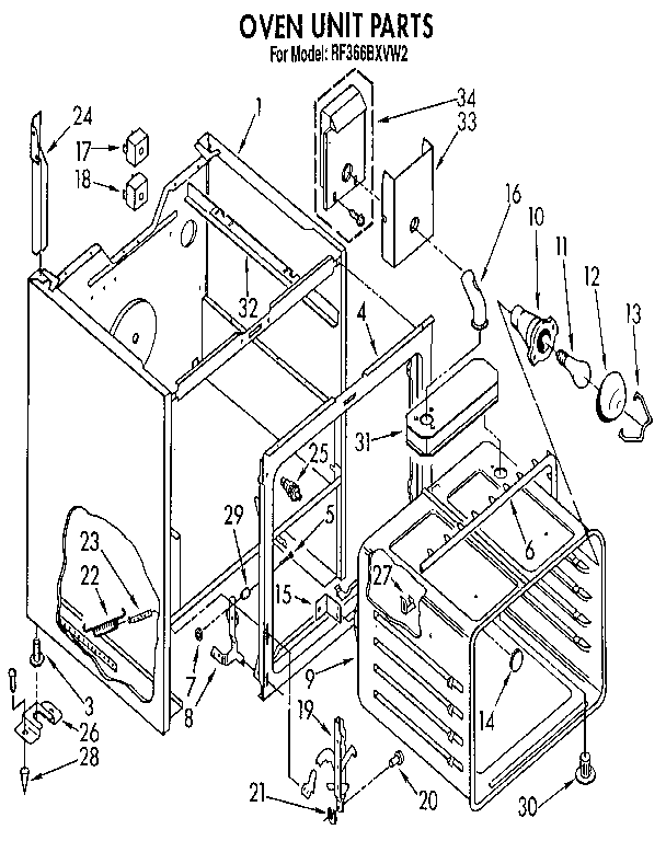 Whirlpool RF366BXVW2 oven unit diagram