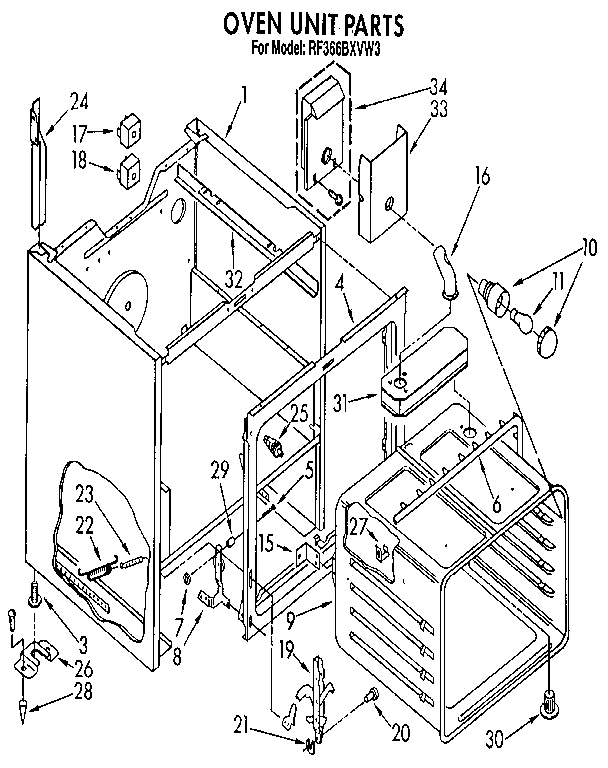 Whirlpool RF366BXVW3 oven unit diagram