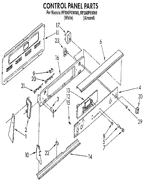 Whirlpool RF390PXWW0 control panel diagram