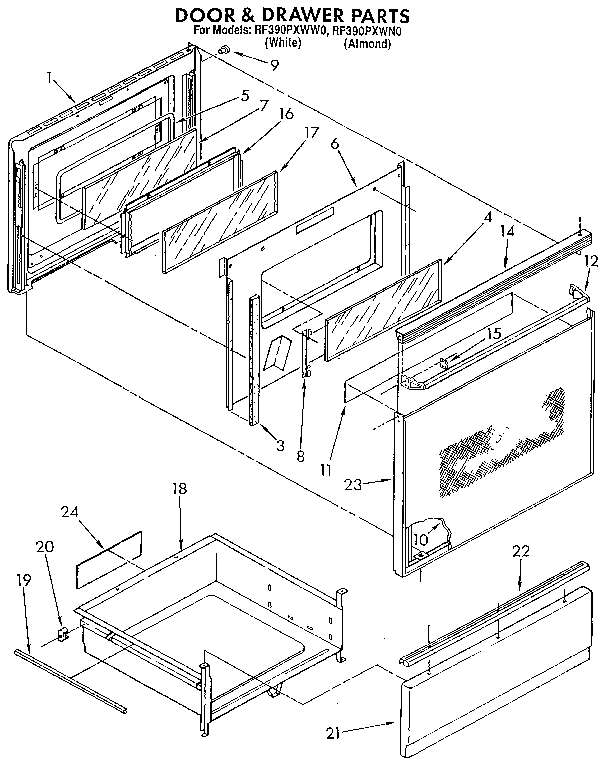 Whirlpool RF390PXWW0 door & drawer diagram