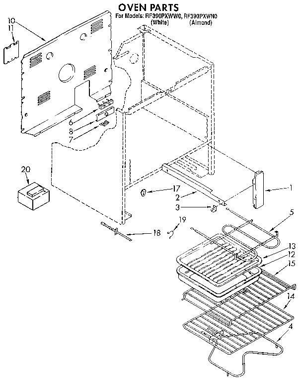 Whirlpool RF390PXWW0 oven diagram