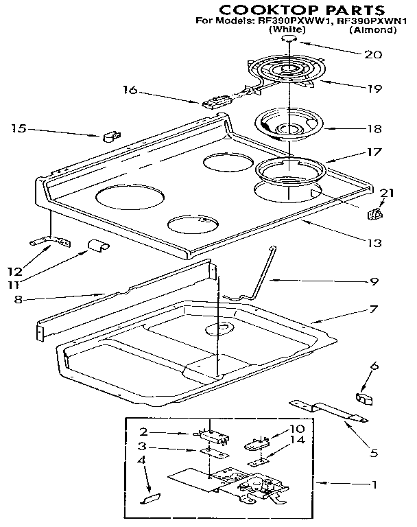 Whirlpool RF390PXWN1 cooktop diagram