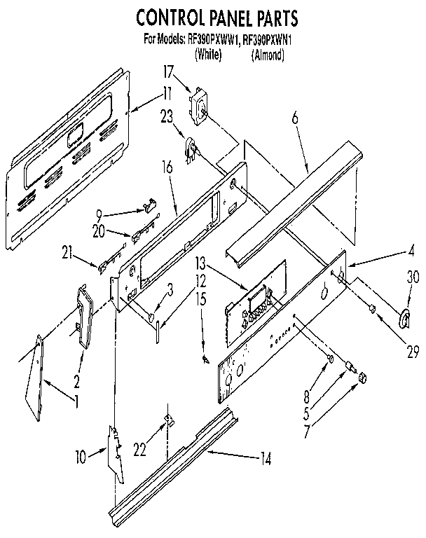 Whirlpool RF390PXWN1 control panel diagram