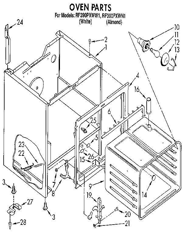 Whirlpool RF390PXWN1 oven diagram