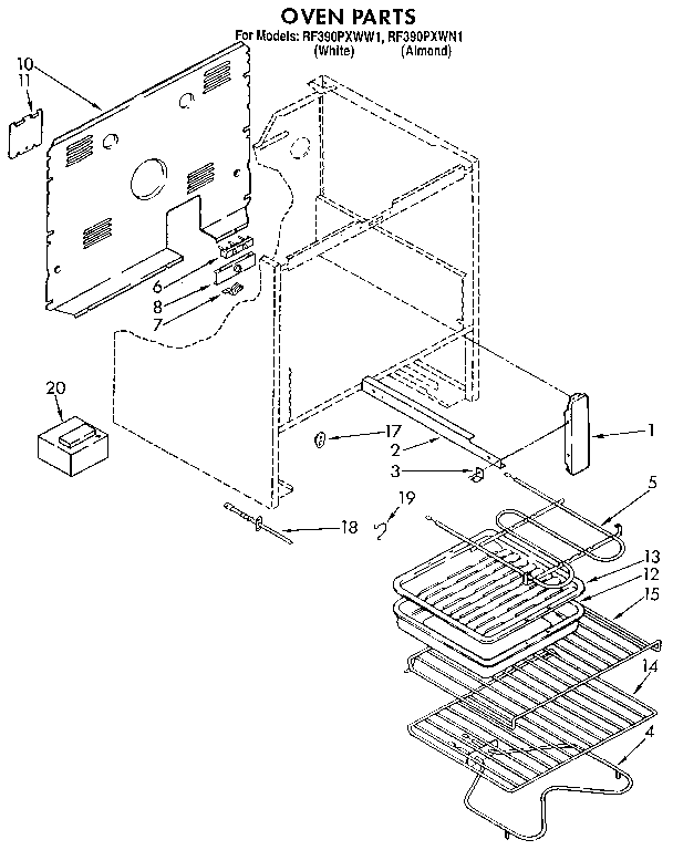 Whirlpool RF390PXWN1 oven diagram