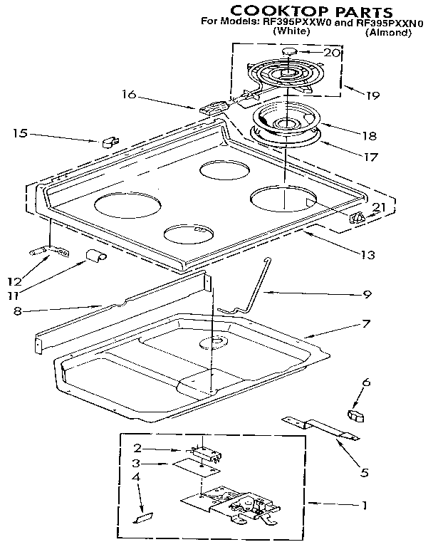 Whirlpool RF395PXXN0 cooktop diagram