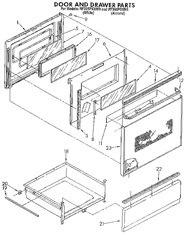 Whirlpool RF395PXXN0 door and drawer diagram