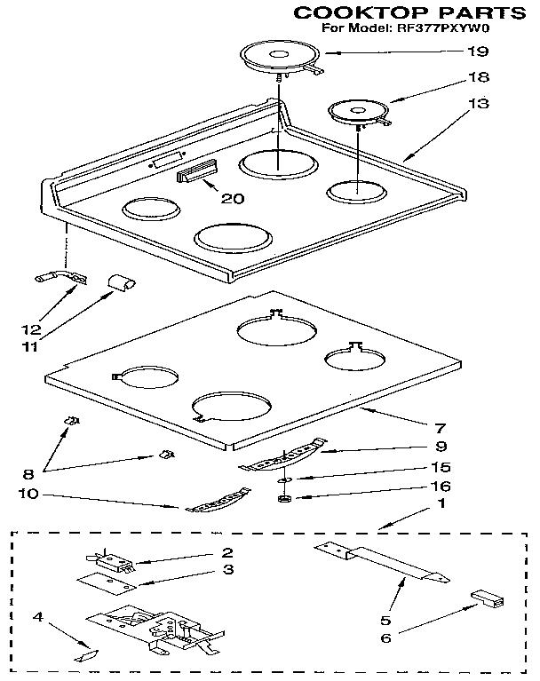 Whirlpool RF377PXYW0 cooktop diagram