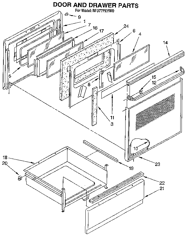 Whirlpool RF377PXYW0 door and drawer diagram