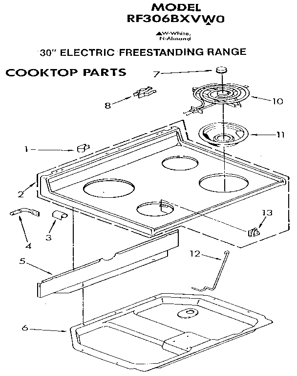 Whirlpool RF306BXVW0 cooktop diagram
