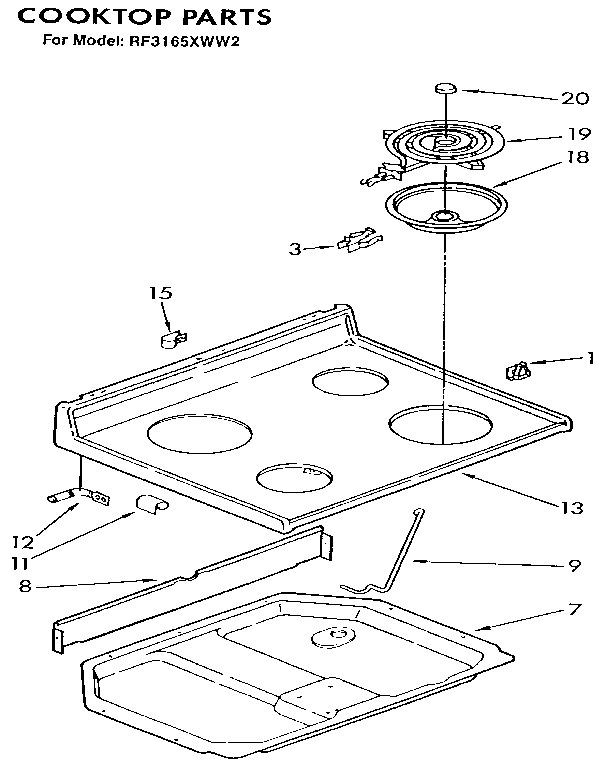 Whirlpool RF3165XWW2 cooktop diagram