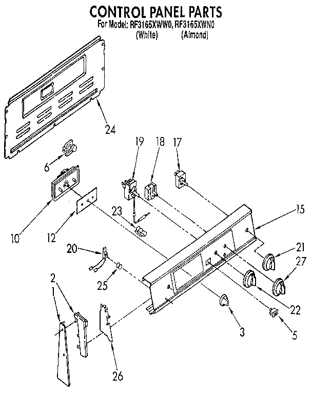 Whirlpool RF3165XWW0 control panel diagram