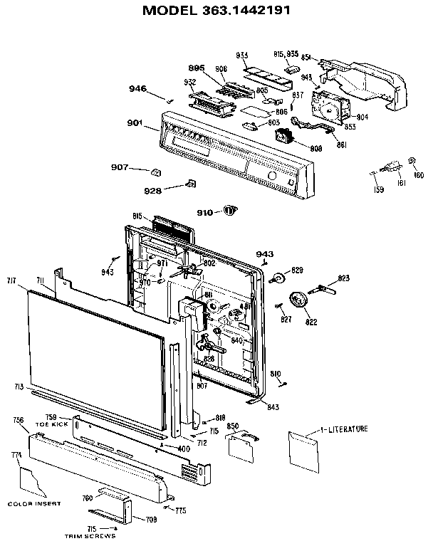 Kenmore 3631442191 escutcheon and door diagram