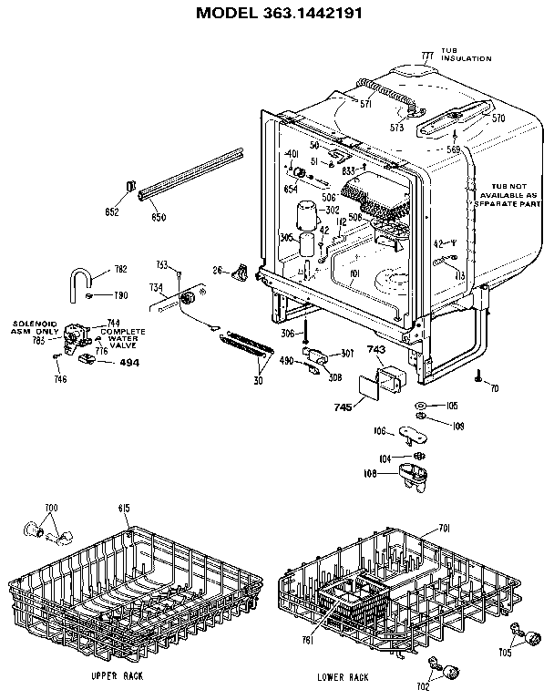 Kenmore 3631442191 cabinet diagram