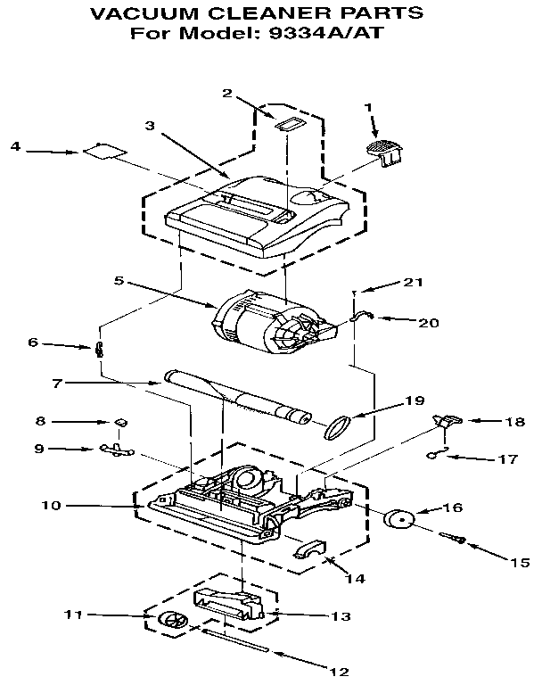 Eureka 9334A/AT nozzle and motor assembly diagram