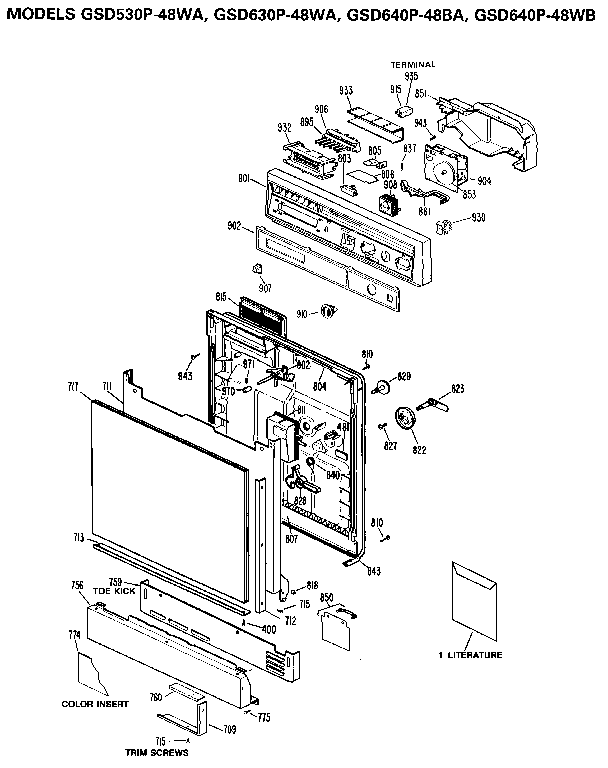GE GSD530P-48WA door and console diagram