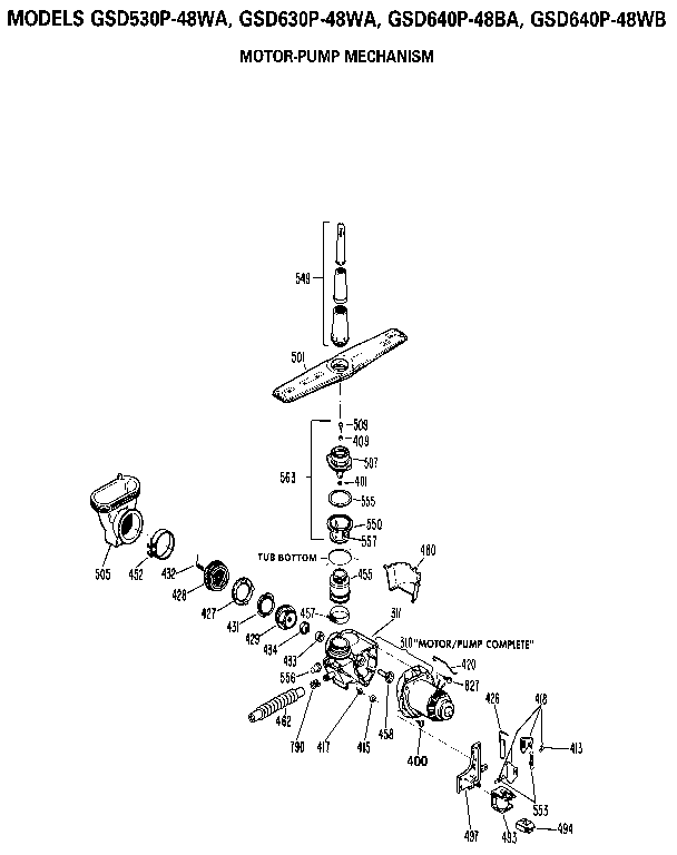 GE GSD530P-48WA motor-pump mechanism diagram